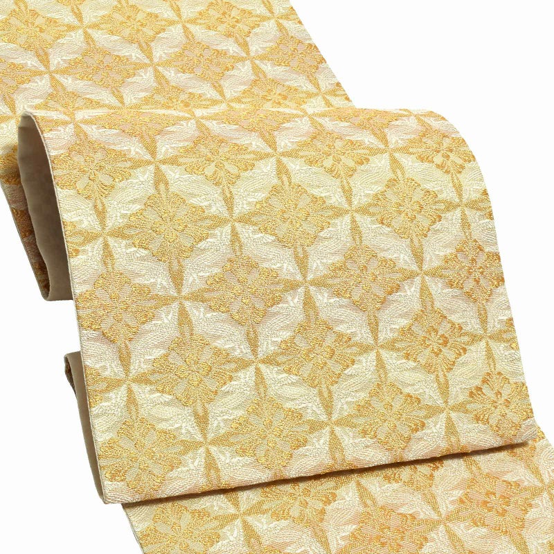 礼装 袋帯 フォーマル 「生成り色地　鳥襷」 日本製 西陣織 西陣織証紙番号No.1810 浅田叡一織物 絹 未仕立て 六通柄 訪問着用 色留袖用 礼装袋帯