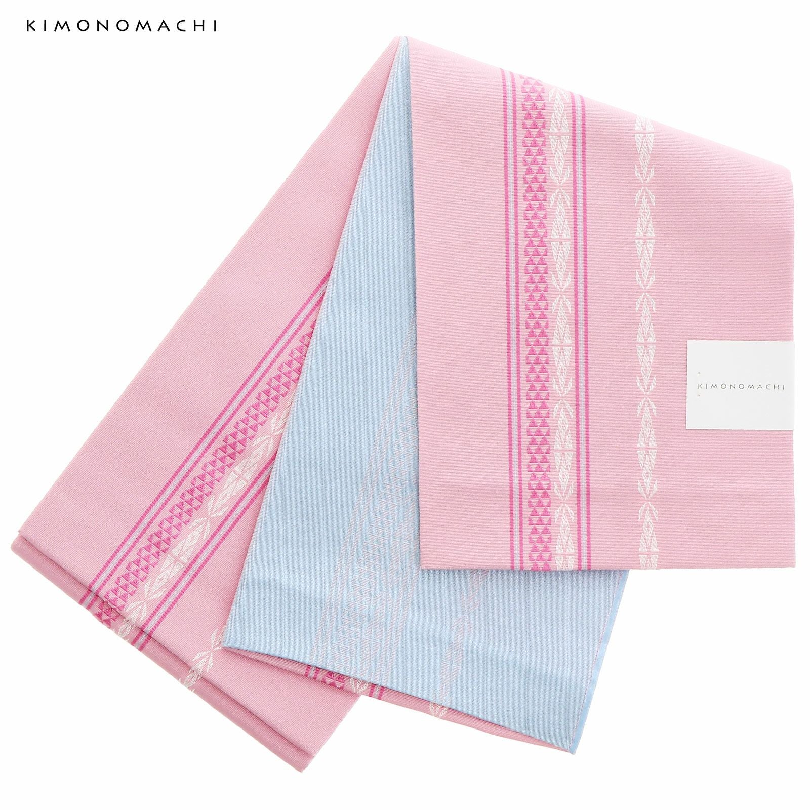 浴衣 帯 半幅帯 「献上柄風　ピンク　裏水色　KIMONOMACHI」 大人 小袋帯 レディース 女性用 浴衣帯 半巾帯 半幅帯単品 京都きもの町オリジナル