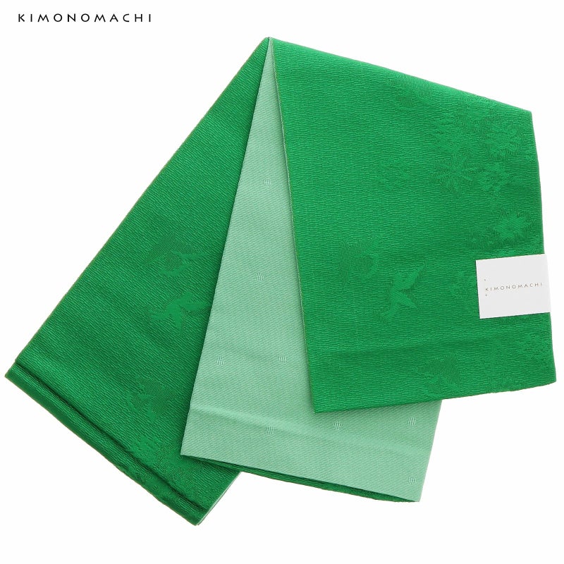 浴衣 帯 半幅帯 「緑　花と鳥　KIMONOMACHI」 大人 小袋帯 レディース 女性用 浴衣帯 半巾帯 半幅帯単品 京都きもの町オリジナル