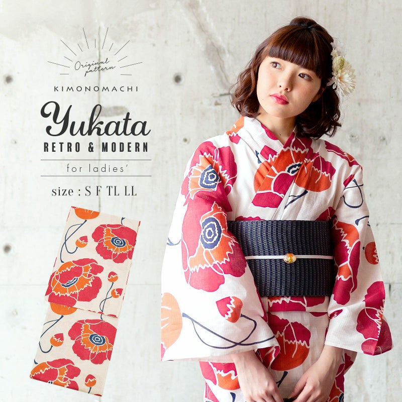 浴衣 レディース 単品 「レトロフラワー　ピンク」 S F TL LL サイズ KIMONOMACHI 京都きもの町 オリジナル レトロ モダン かわいい 大人柄 変わり織り綿 女性浴衣単品 女浴衣 ゆかた yukata
