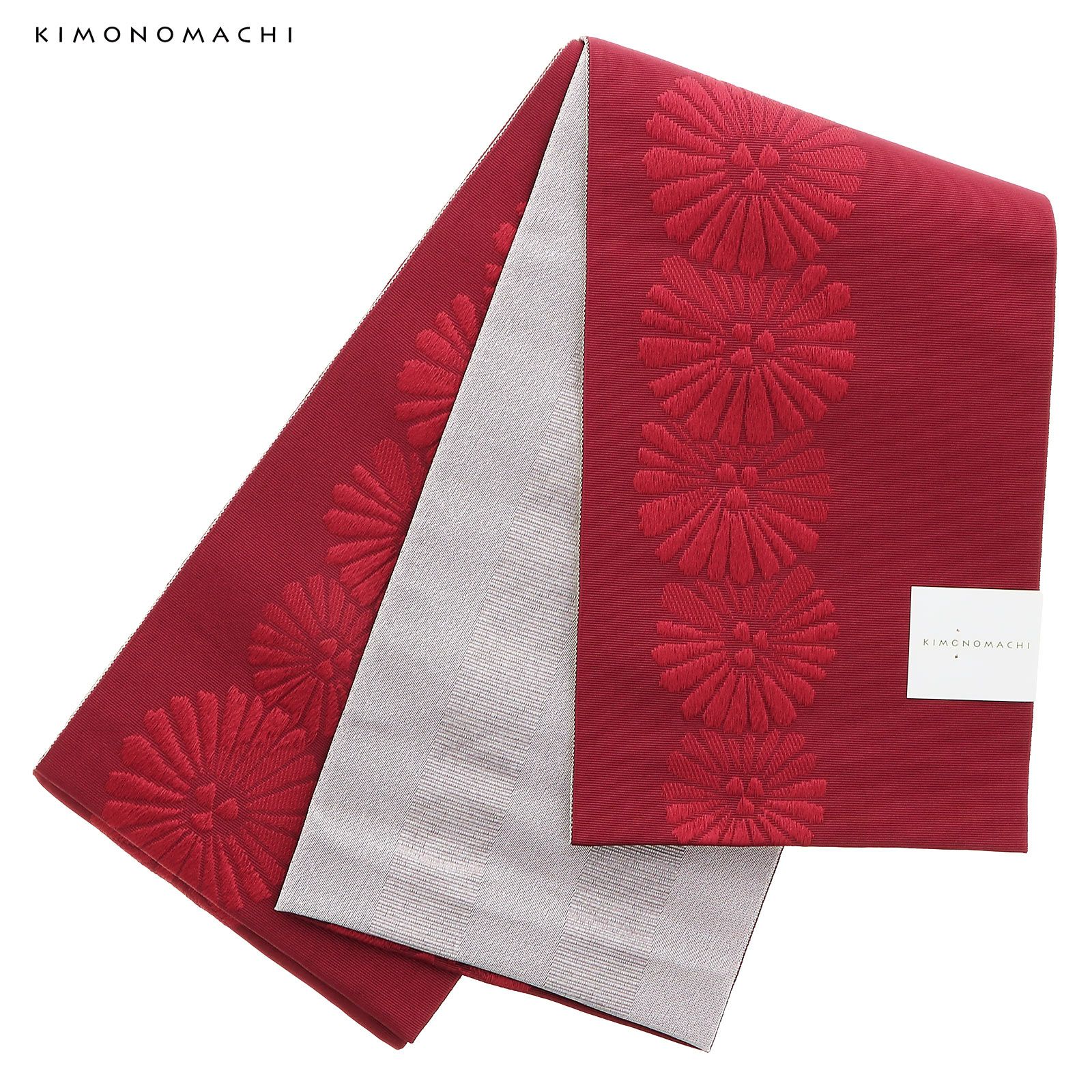 浴衣 帯 半幅帯 「エンジ レトロフラワー KIMONOMACHI」 大人 小袋帯