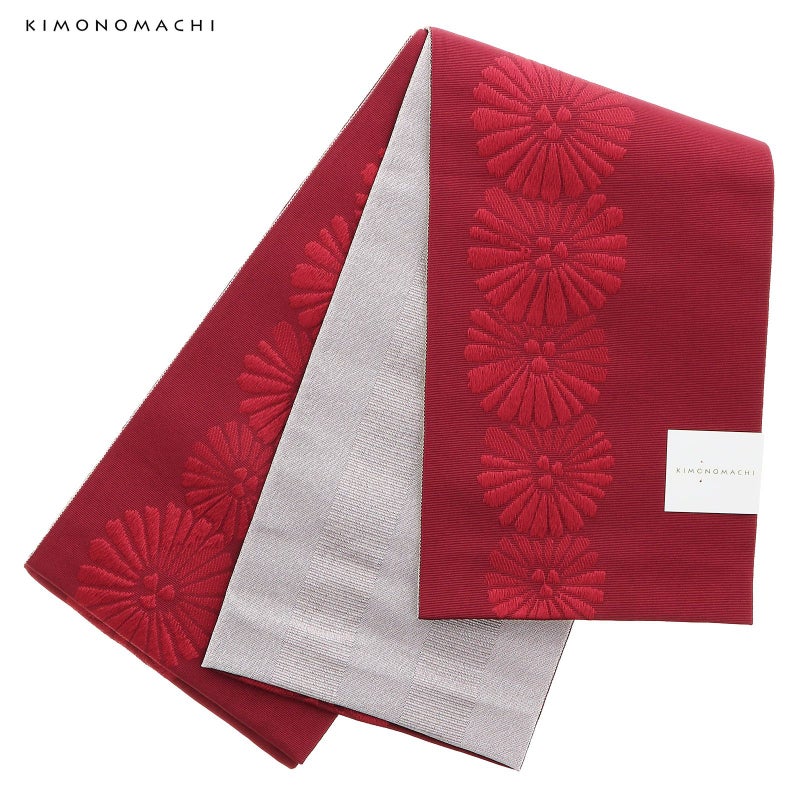 浴衣 帯 半幅帯 「エンジ　レトロフラワー　KIMONOMACHI」 大人 小袋帯 レディース 女性用 浴衣帯 半巾帯 半幅帯単品 京都きもの町オリジナル