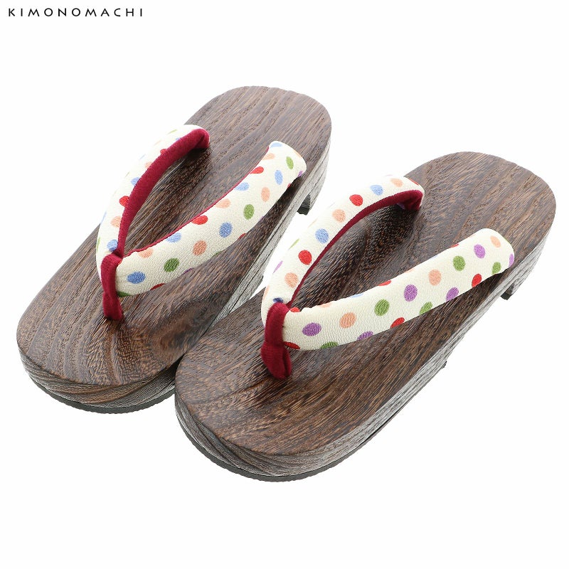 女性下駄単品「ポルカドット カラフル」フリーサイズ（Lサイズ）・LLサイズ 23～25.5cm 痛くなりにくい 下駄 女性 レディース KIMONOMACHIオリジナル 桐下駄 浴衣・夏着物に 浴衣下駄