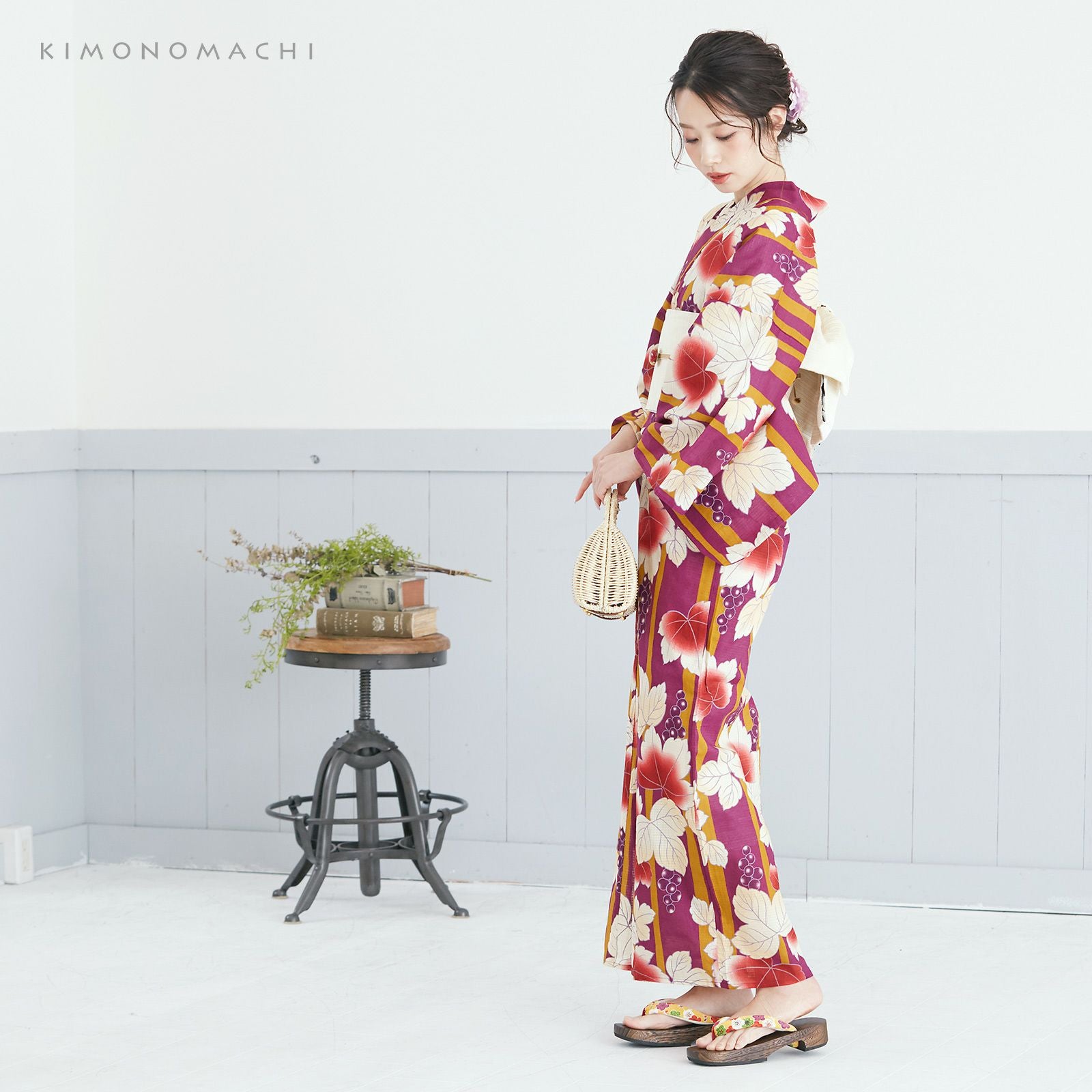 Prices down2】浴衣 レディース 単品 「紫色 葡萄蔦」 S F TL LL