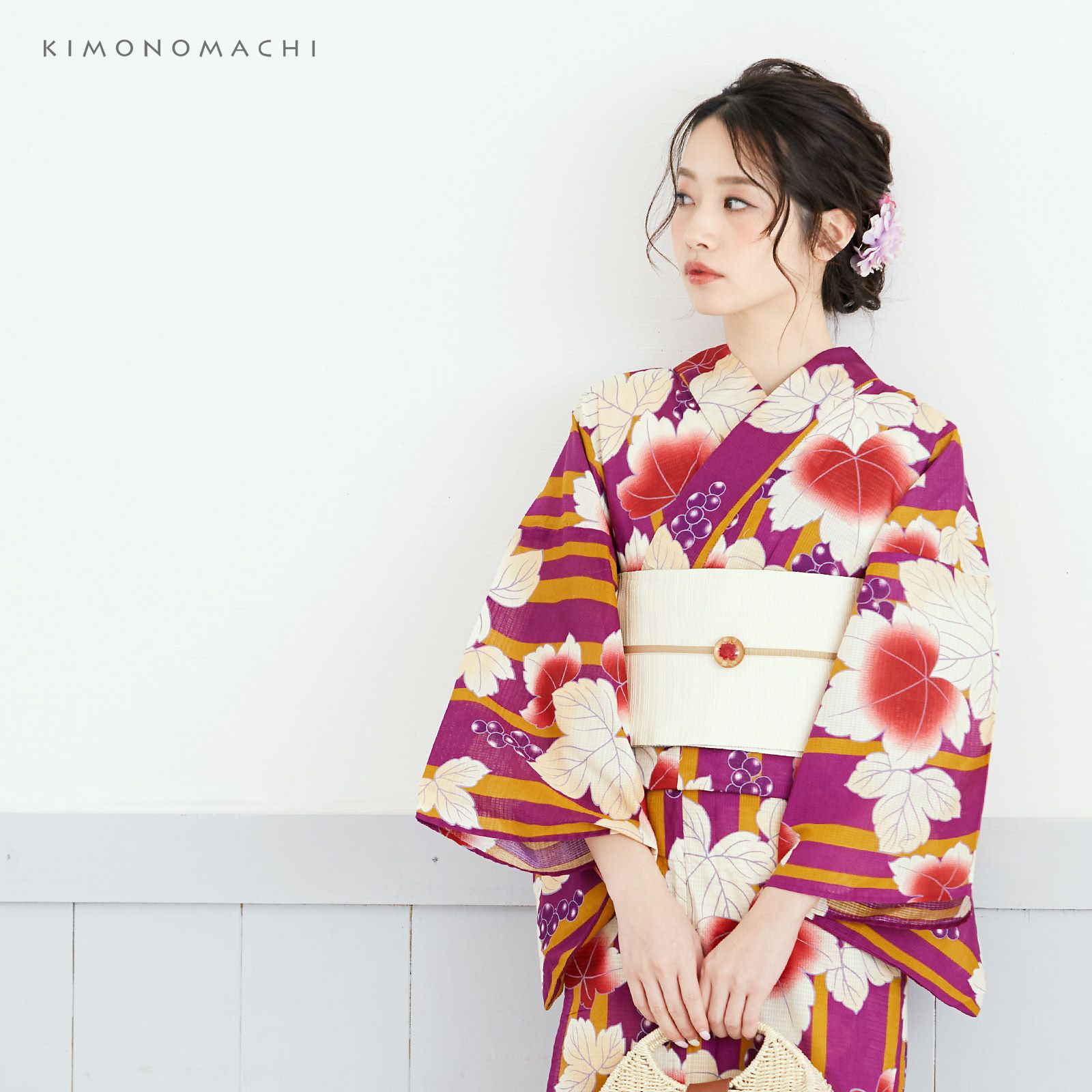 Prices down2】浴衣 レディース 単品 「紫色 葡萄蔦」 S F TL LL