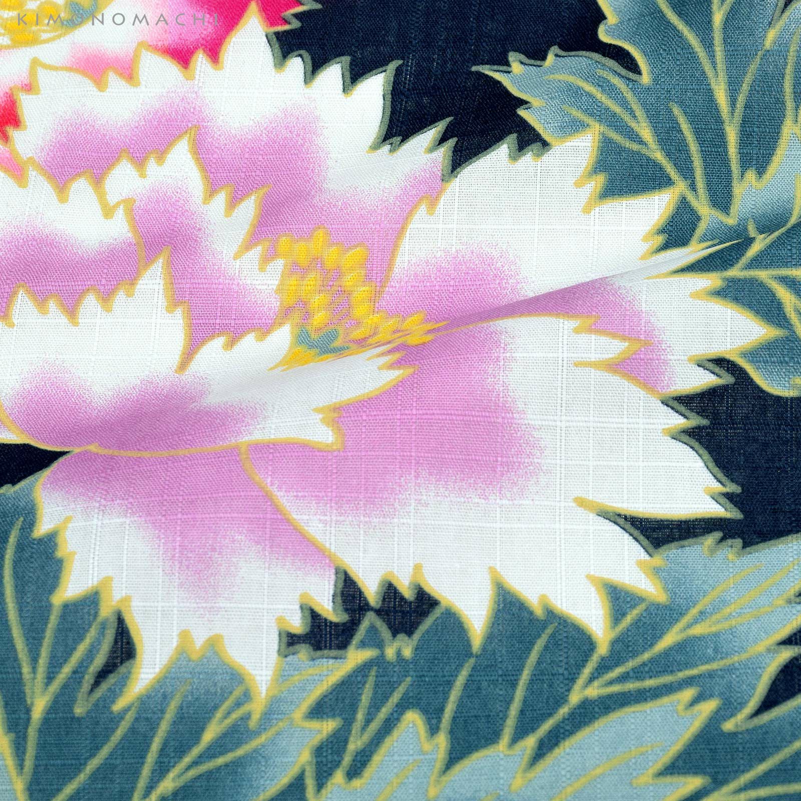 浴衣 レディース 単品 「紺色 芍薬」 S F TL LL サイズ KIMONOMACHI