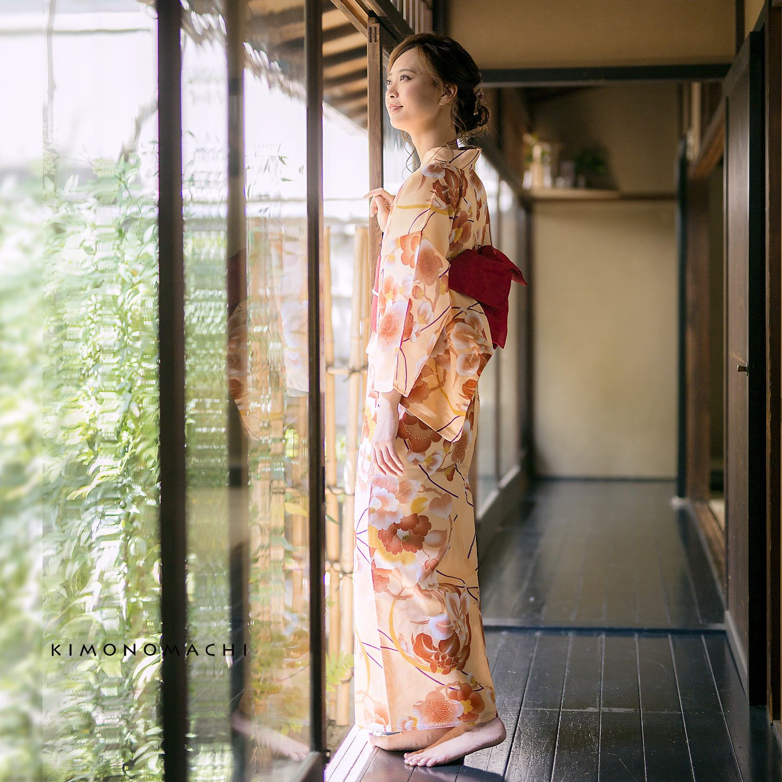 Prices down2】浴衣 レディース 単品 「サーモンピンク 花の丸」 S F