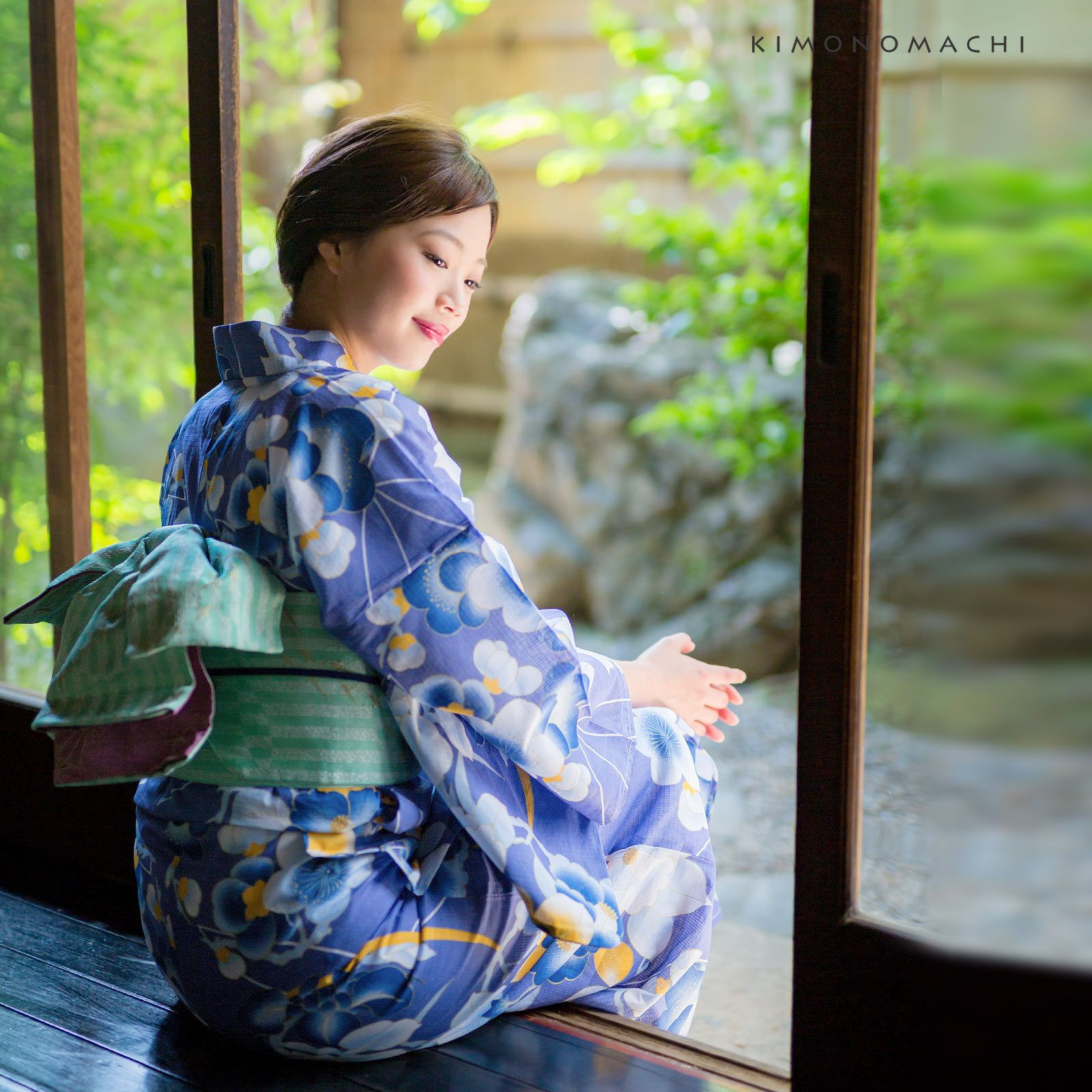 Prices down2】浴衣 レディース 単品 「ラベンダーブルー 花の丸」 S F