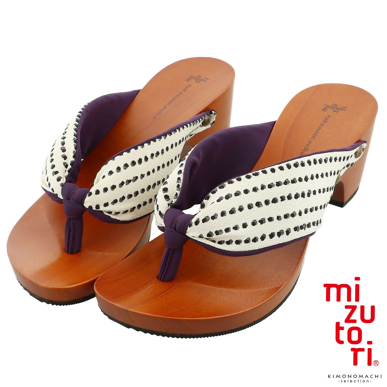 下駄 レディース 「みずとりの下駄 hitete KC-02-L　ドット・白／紫・紫」女性下駄単品 日本製 足が痛くなりにくい 履き心地の良い下駄 女下駄 女性 桐下駄 浴衣・夏着物に 浴衣下駄