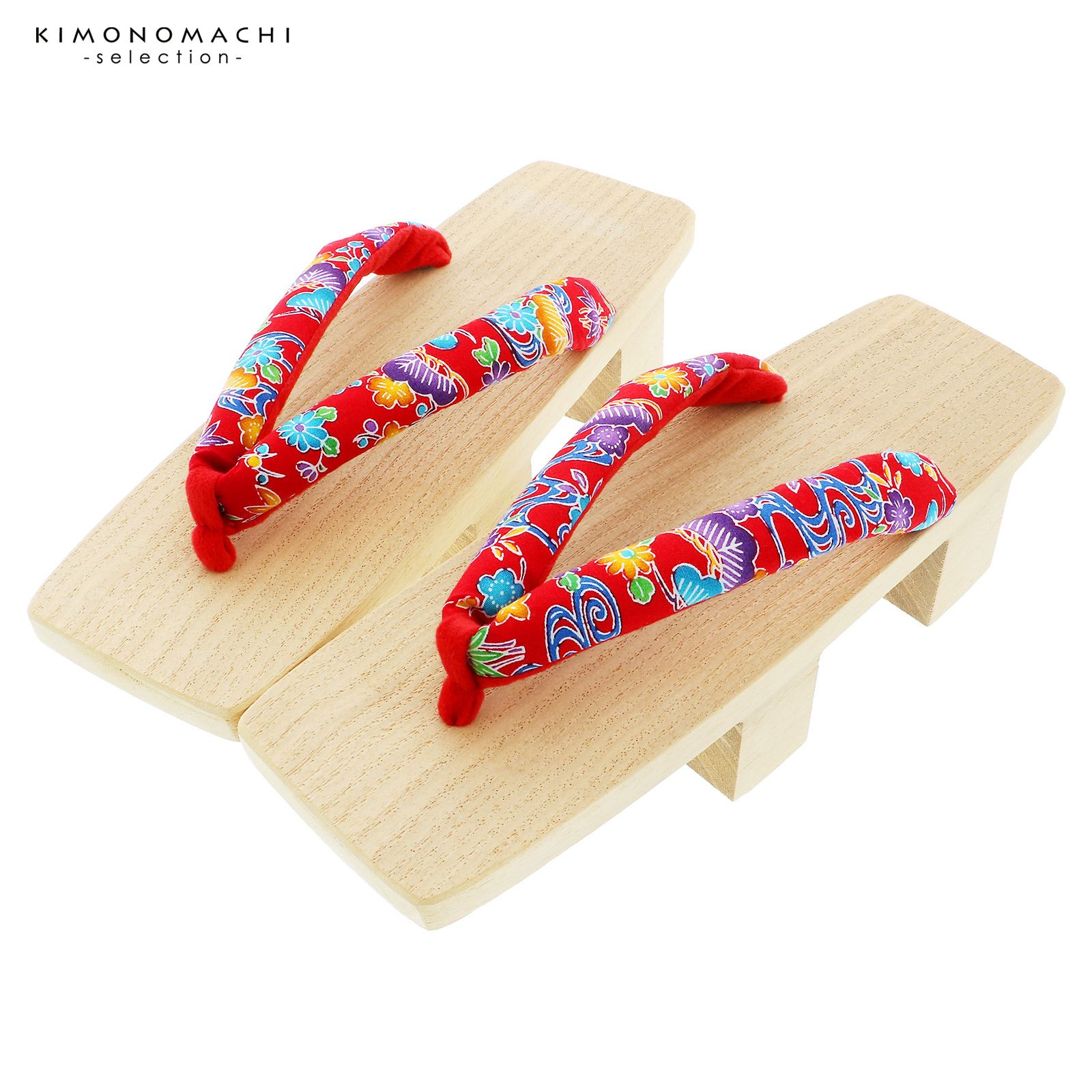 下駄 レディース 二枚歯下駄単品 「白木　赤地、紅型調」芳町 女性下駄単品 痛くなりにくい 日本製 女下駄 女性 桐下駄 二本歯 浴衣・夏着物に 浴衣下駄