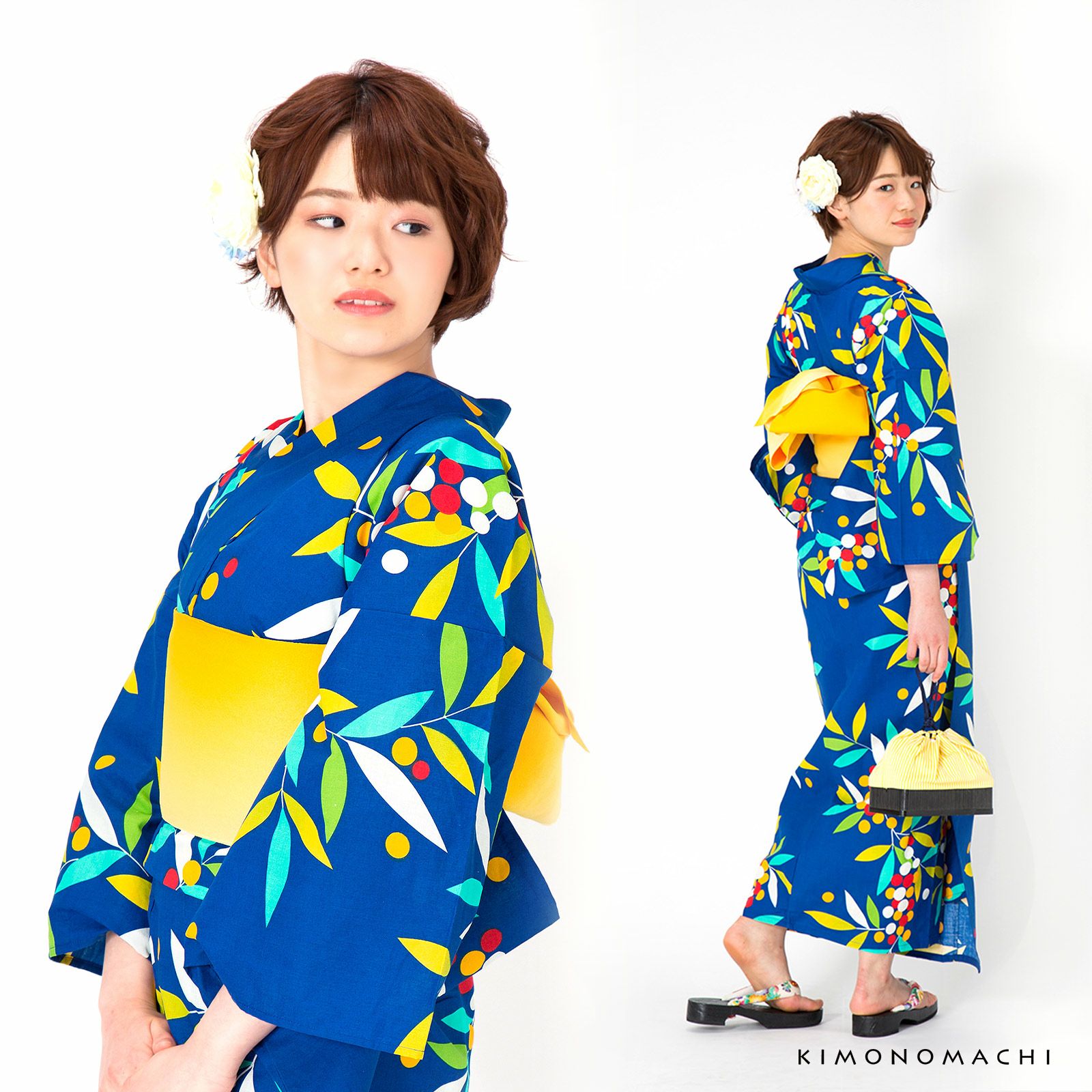 画像の 黄色 半幅帯付き◆高級変わり織◆涼し蒼青紫陽花(あじさい)の薄墨浴衣◆ Prices down2】浴衣 帯 半幅帯 「ぼかし 黄・藤・ラズベリー・桃