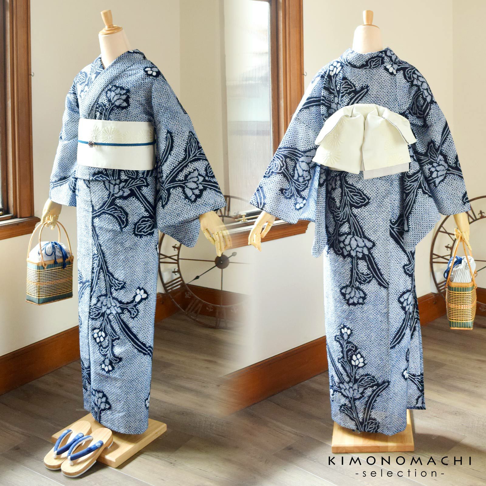 お仕立て上がり絞り浴衣単品 藤娘きぬたや 「花模様」 有松絞り 身丈4