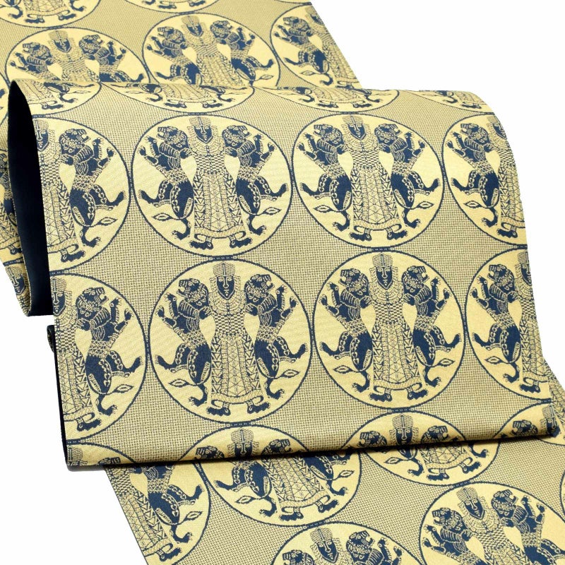 洒落袋帯 「獅子とり王子」 龍村美術織物謹製 西陣織証紙番号No.644 全通柄 日本製 西陣織 絹 未仕立て 訪問着用 色無地用 付下げ用 洒落用袋帯 新品 未使用