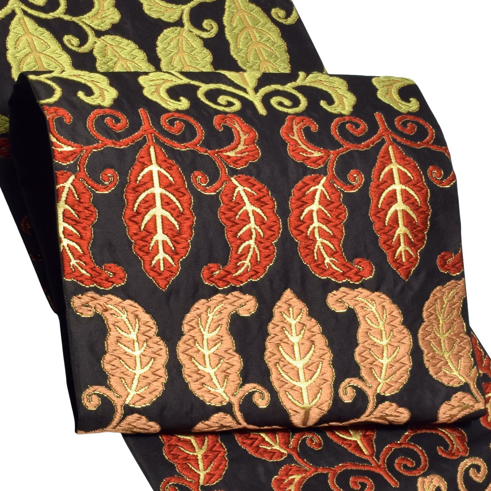 唐織袋帯 「黒地　柏」 錦工芸謹製 六通柄 日本製 未仕立て 訪問着用 色無地用 付下げ用 洒落用袋帯 新品 未使用