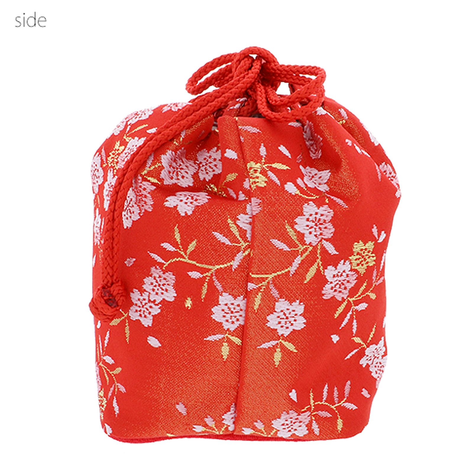 七五三 女の子 巾着 バッグ 単品「赤色 桜とうさぎ・朱赤×金色 桜