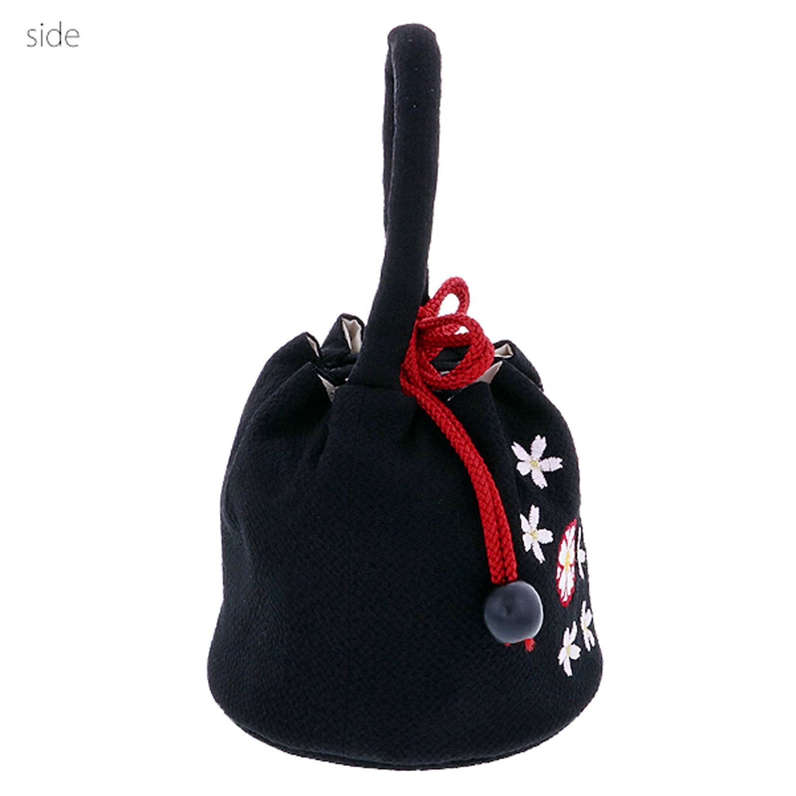 七五三 女の子 巾着 バッグ 単品「ラズベリーレッド・ピンク・黒色