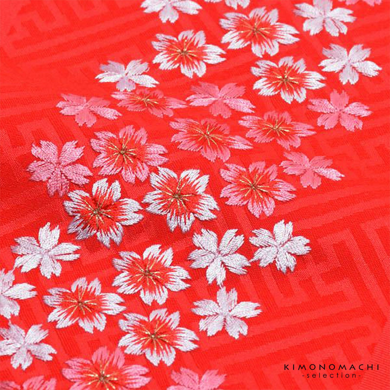 七五三 女の子 刺繍半衿 単品「桜の刺繍 白地・赤地／ピンク×黄色