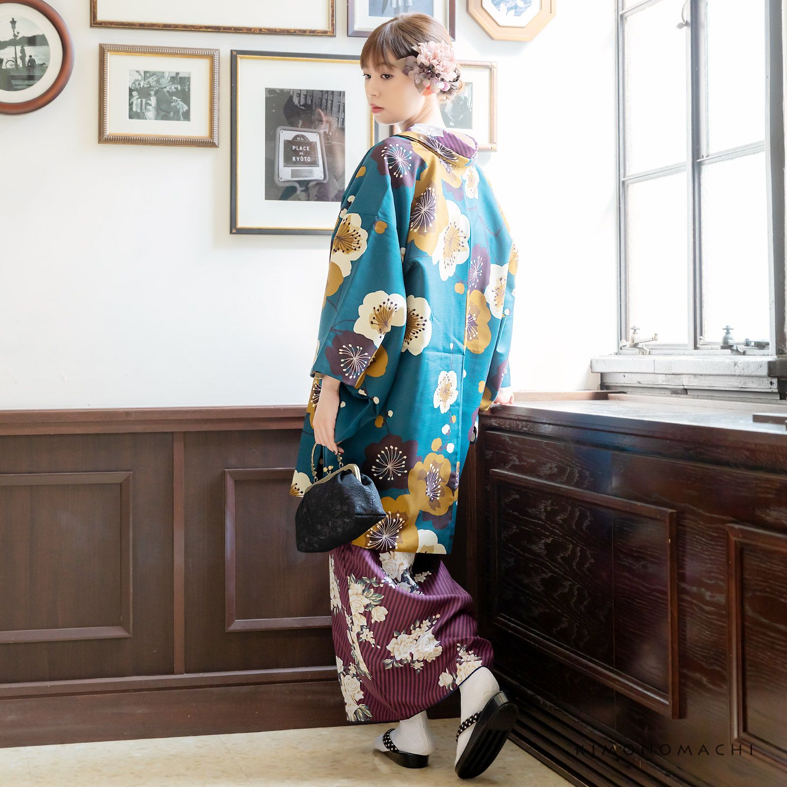 着物 羽織 正絹 絞り　和装　アンティーク 総絞り 絵羽織 黄色牡丹 - からん::アンティーク着物・リサイクル着物