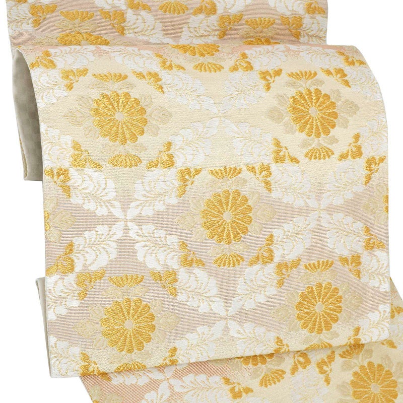 袋帯 フォーマル 礼装 「藤色×ピンク横段　変わり七宝」 日本製 西陣織 未仕立て 西陣織証紙番号No.1810 浅田叡一織物 絹 訪問着用 色無地用 六通柄 新品 未使用