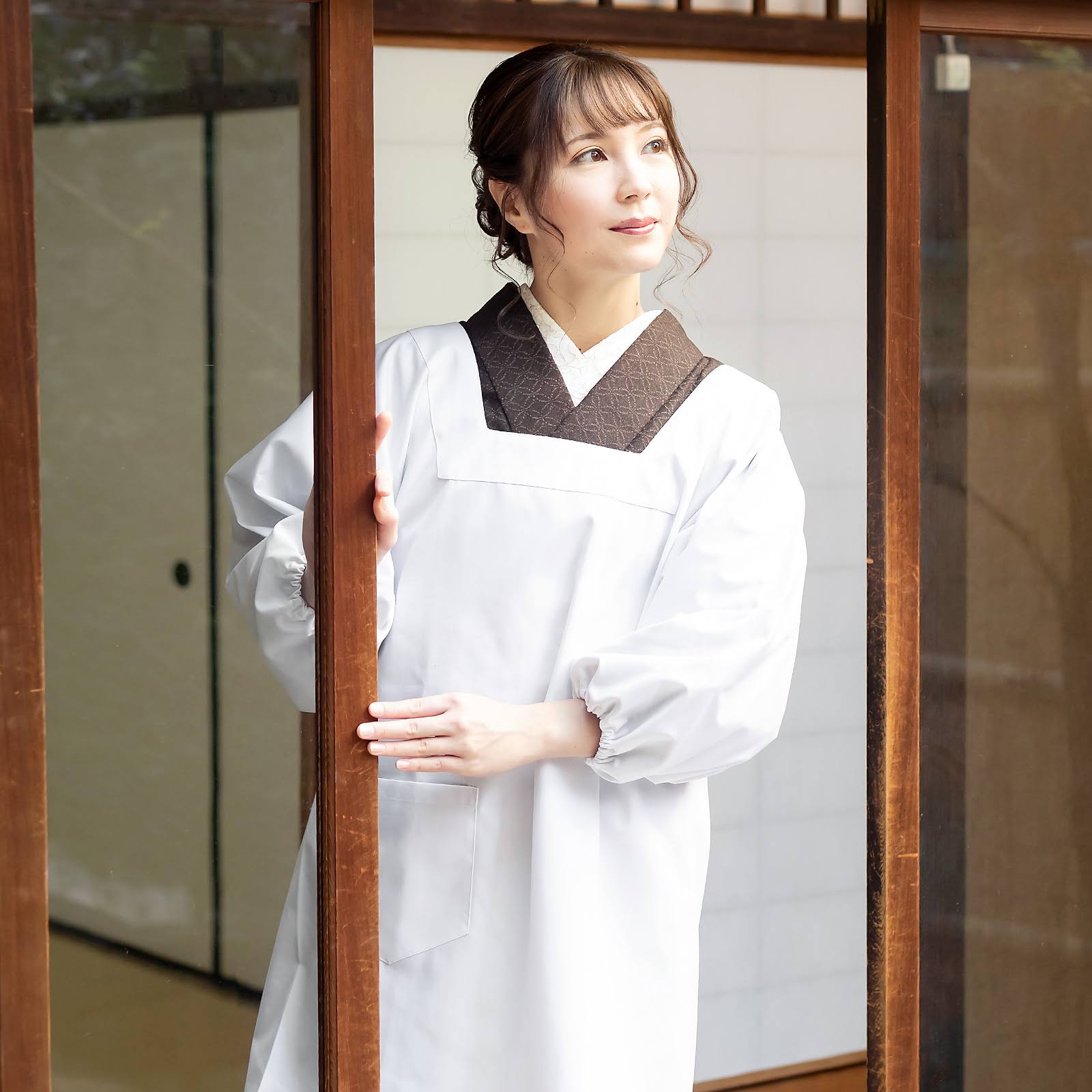 和装かっぽう着 割烹着 「白 無地 85cm・100cm」実用的 かっぽう着 おしゃれ シンプル