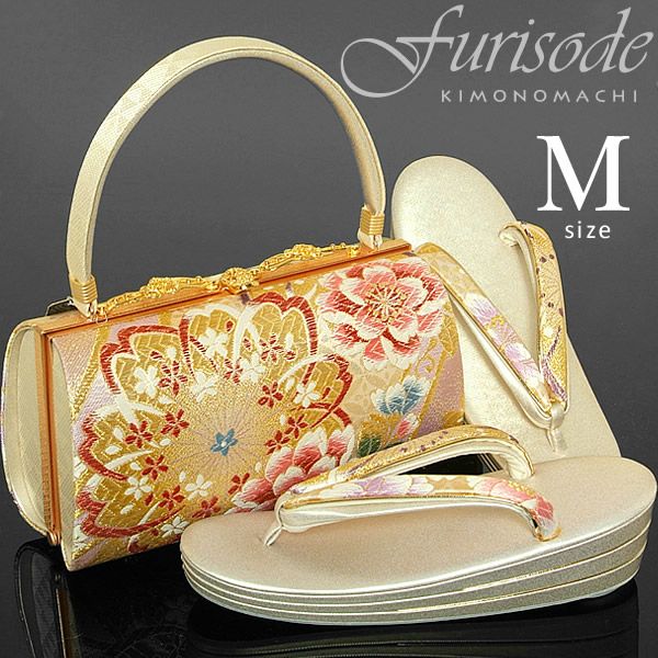 振袖 草履 バッグ 成人式 「ゴールド×ピンク　桜　草履Mサイズ（三枚芯） 23.5cm前後」 女性用 レディース 振袖用草履バッグセット 痛くない 履物 ぞうり 和服草履 女性履物 着物 和装