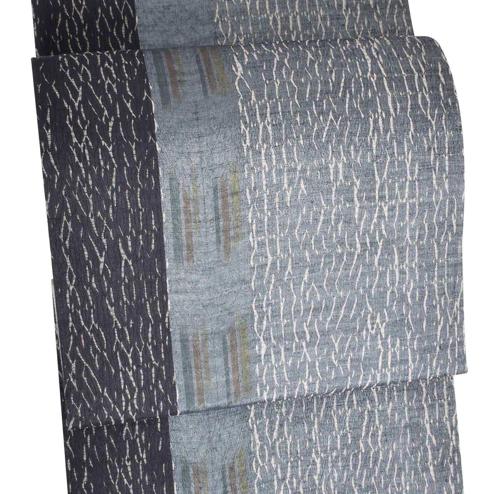 【新古品】「紺地間道　樹皮　絣」仕立て上がり 袋帯 すくい織 正絹