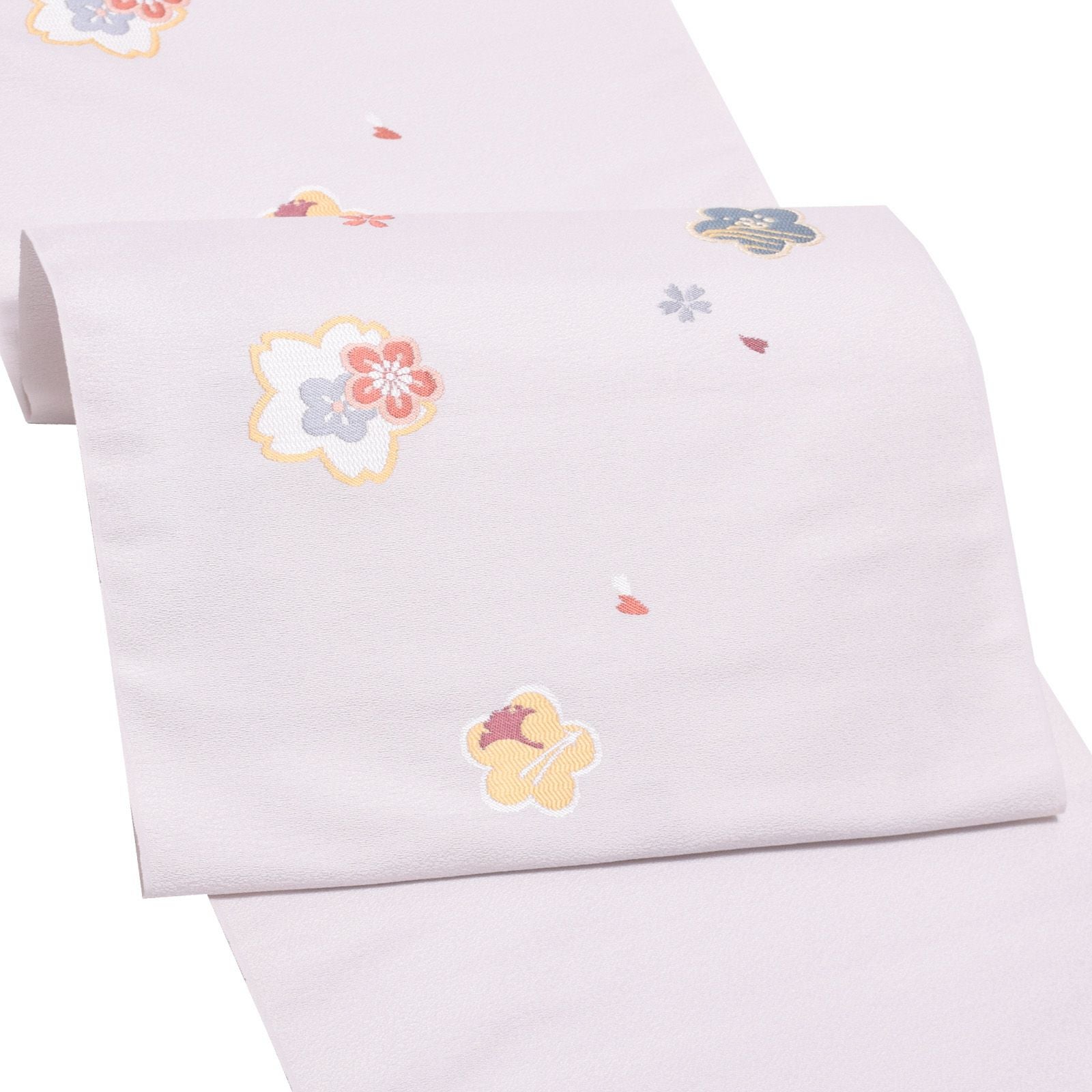 Prices down2】未仕立て名古屋帯 「アイボリー 桜と梅」 正絹帯 九寸帯