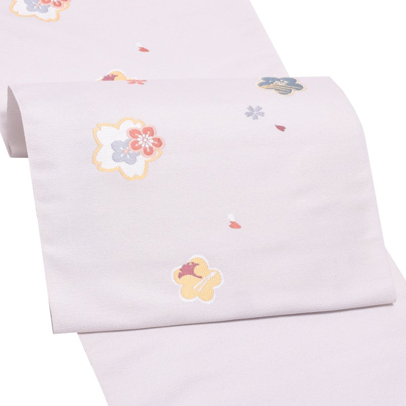 未仕立て名古屋帯 「アイボリー　桜と梅」 正絹帯 九寸帯 洒落帯 お洒落着用 西陣織 正絹名古屋帯 日本製 絹 未仕立て 新品 未使用