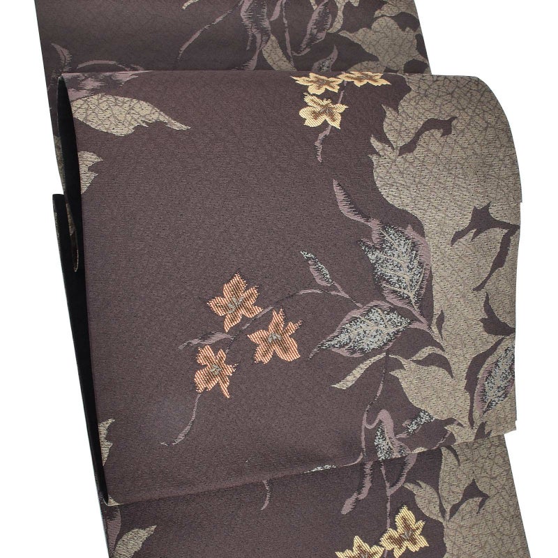 【中古品】「こげ茶　かずら」仕立て上がり 袋帯 六通柄 正絹
