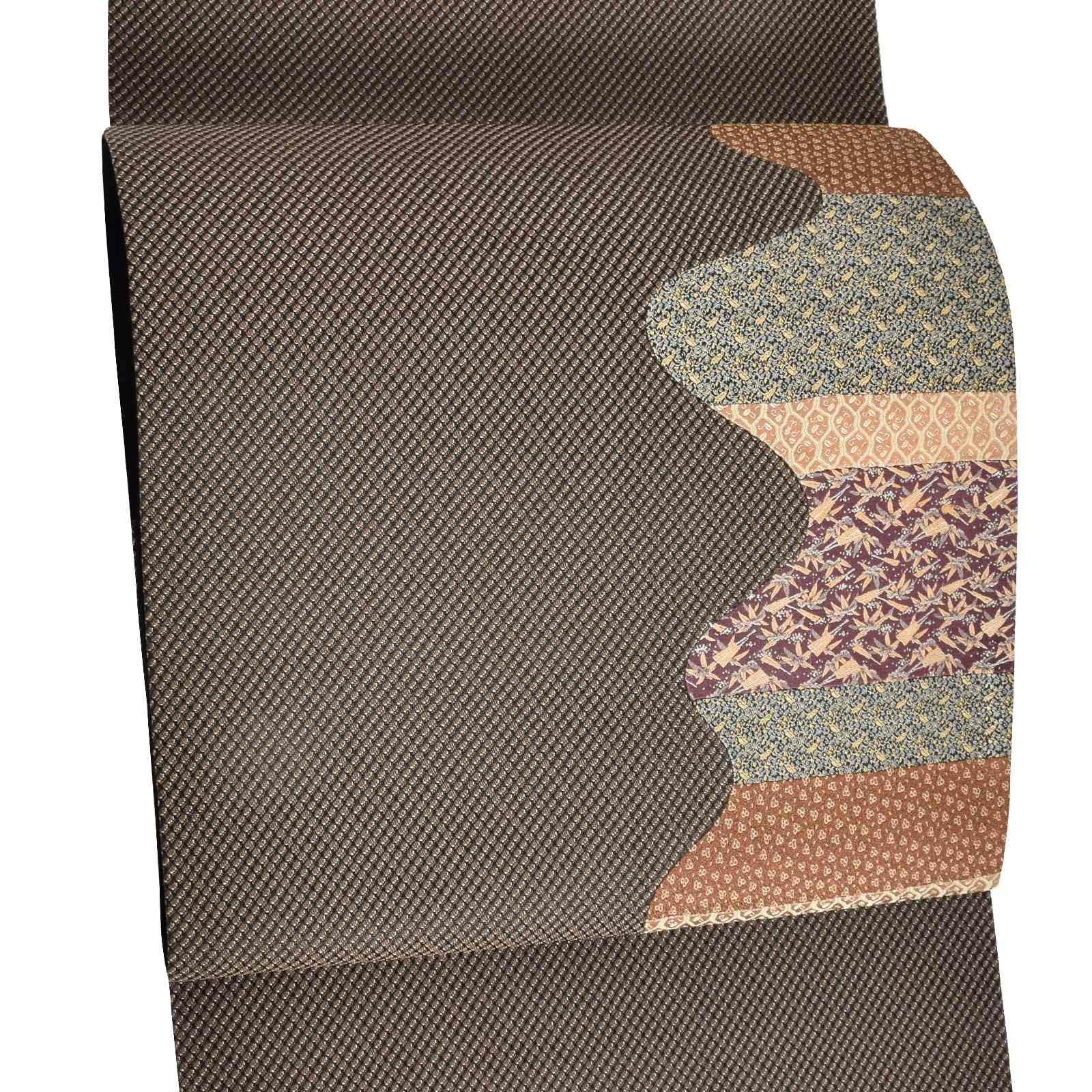 【中古品】「黒 粒つなぎ格子 寄せ小紋文様」仕立て上がり 袋帯 お太鼓柄 正絹