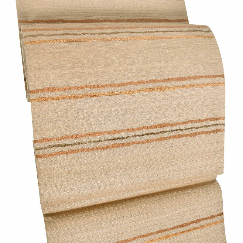 【新古品】「洗柿、小麦色、焦げ茶、洗い朱　横段」仕立て上がり 袋帯 全通柄 正絹