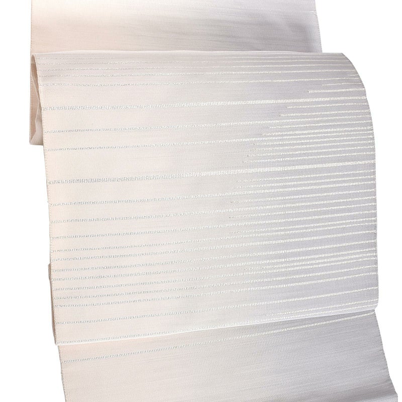 【新古品】「白地　グレーぼかし　銀綴れ織り」仕立て上がり 名古屋帯 九寸帯 お太鼓柄