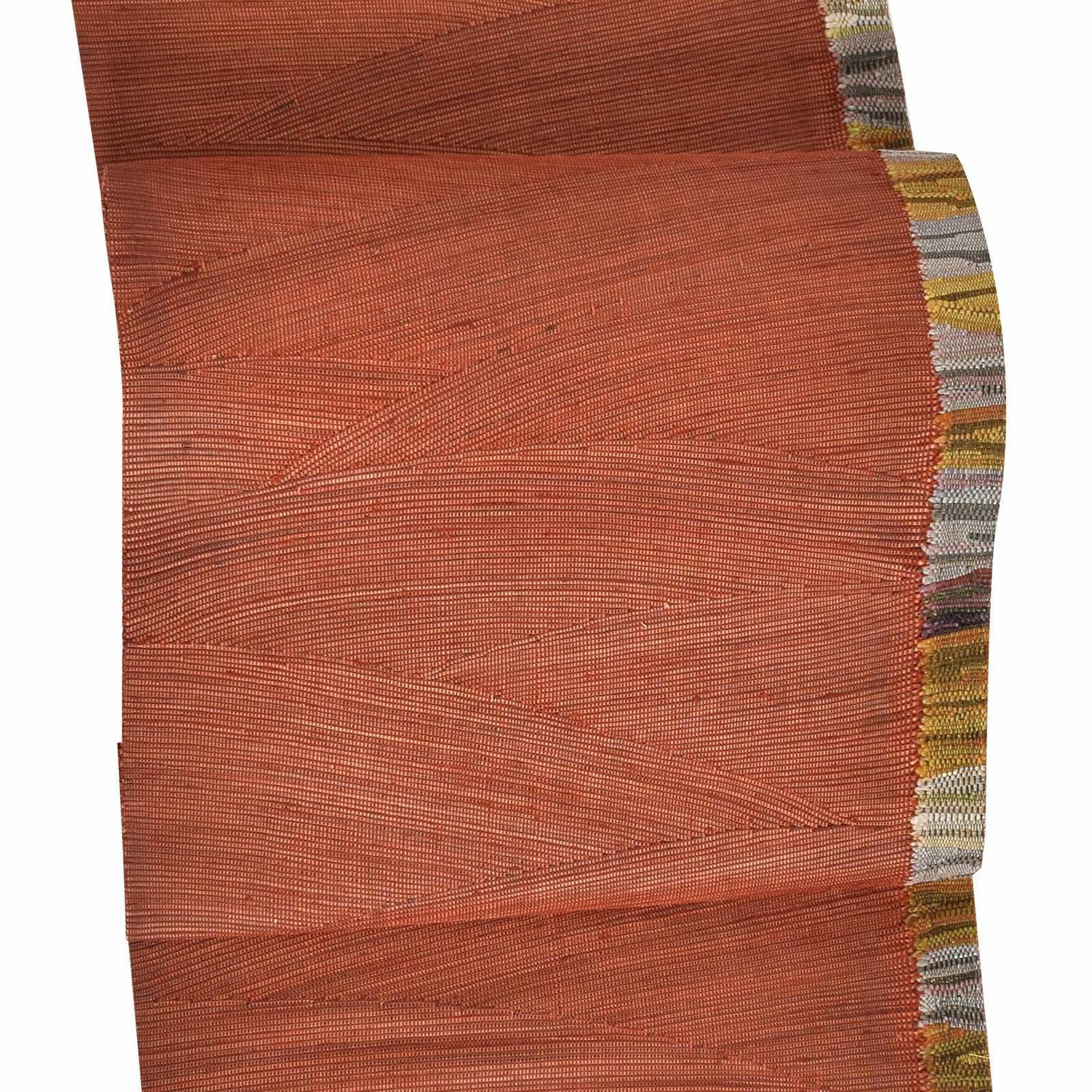 【新古品】「弁柄色　斜子織　変わり織」仕立て上がり 名古屋帯 八寸帯 斜子織