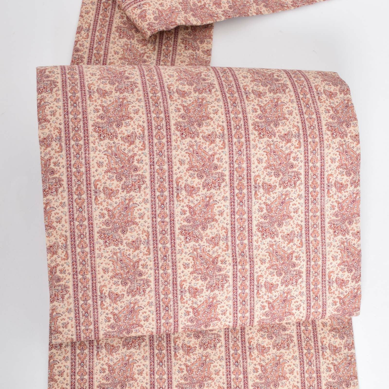 【中古品】「ベージュ　ダマスク調」仕立て上がり 木綿 名古屋帯