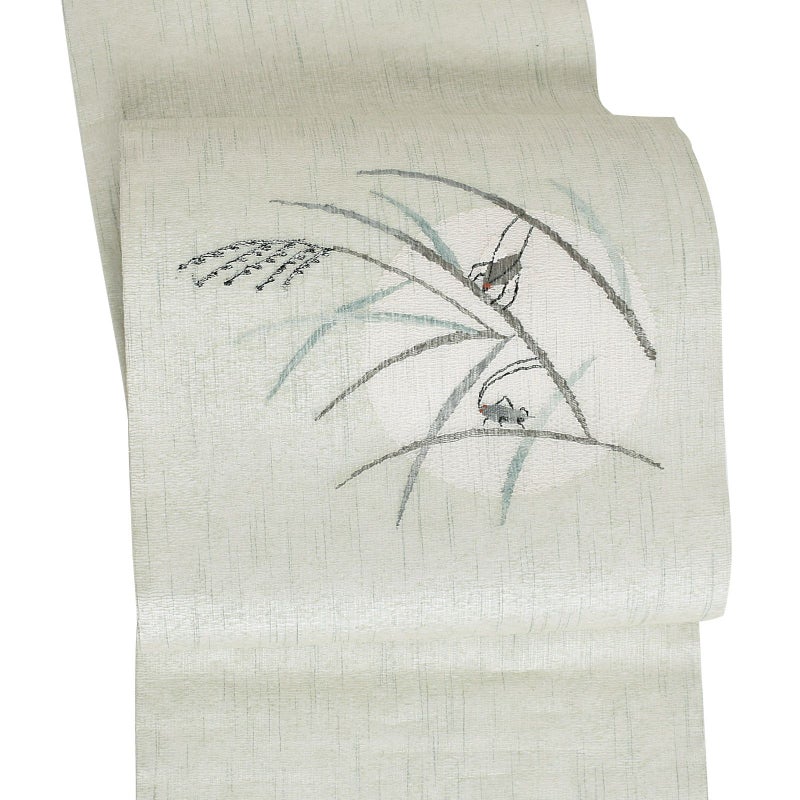 【リサイクル品】「百緑　すくい織　秋の虫」仕立て上がり 袋帯 お太鼓柄 長尺