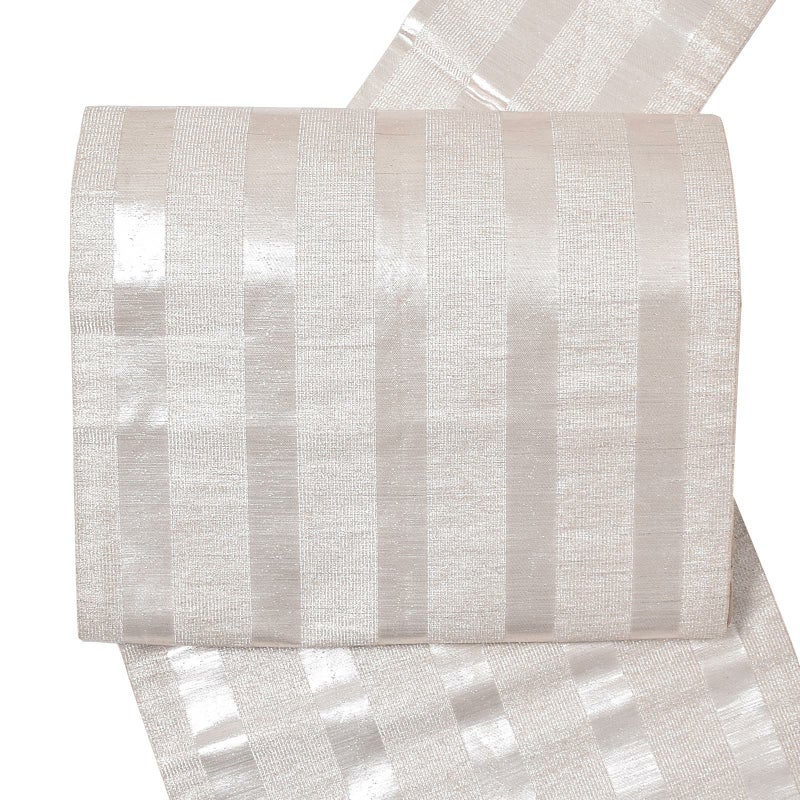 【中古品】「銀　縞」仕立て上がり 八寸名古屋帯 全通柄