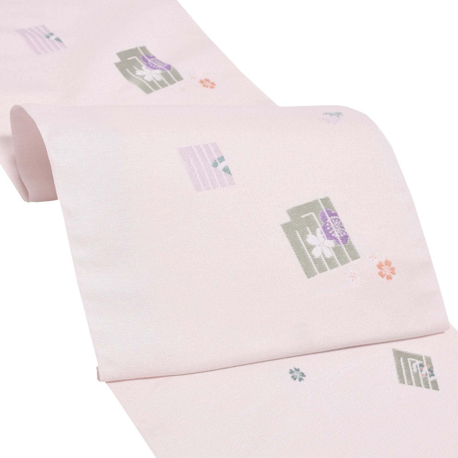 未仕立て名古屋帯 「桜色　源氏香文に四季花」 正絹帯 九寸帯 洒落帯 お洒落着用 西陣織 ピンク 正絹名古屋帯 日本製 絹 未仕立て 新品 未使用 京ロマン