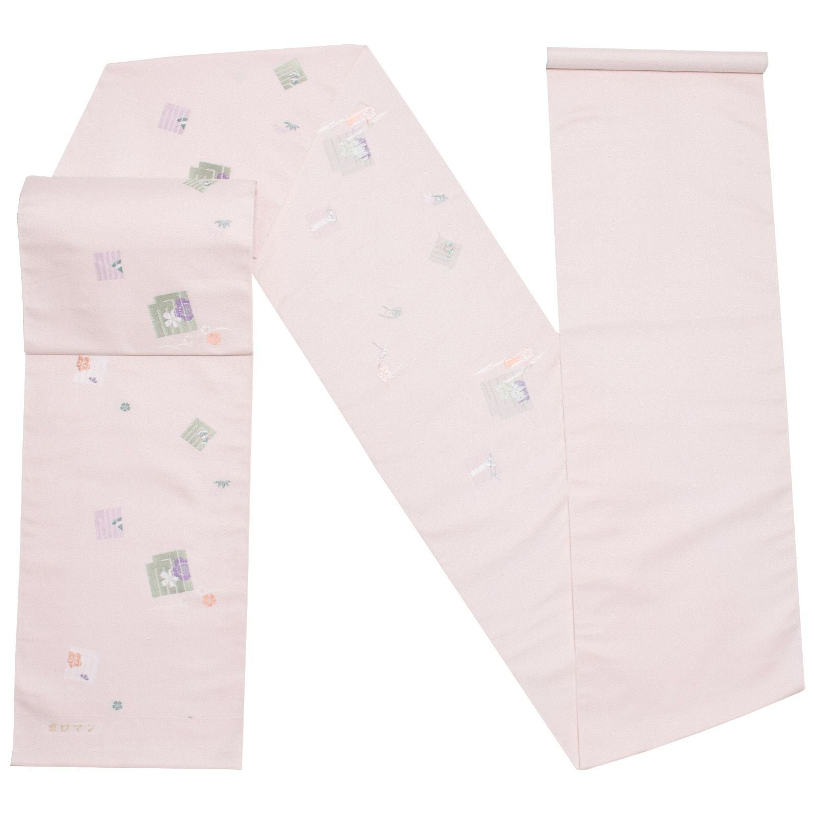 Prices down2】未仕立て名古屋帯 「桜色 源氏香文に四季花 Prices down2】未仕立て名古屋帯 「桜色 源氏香文に四季花