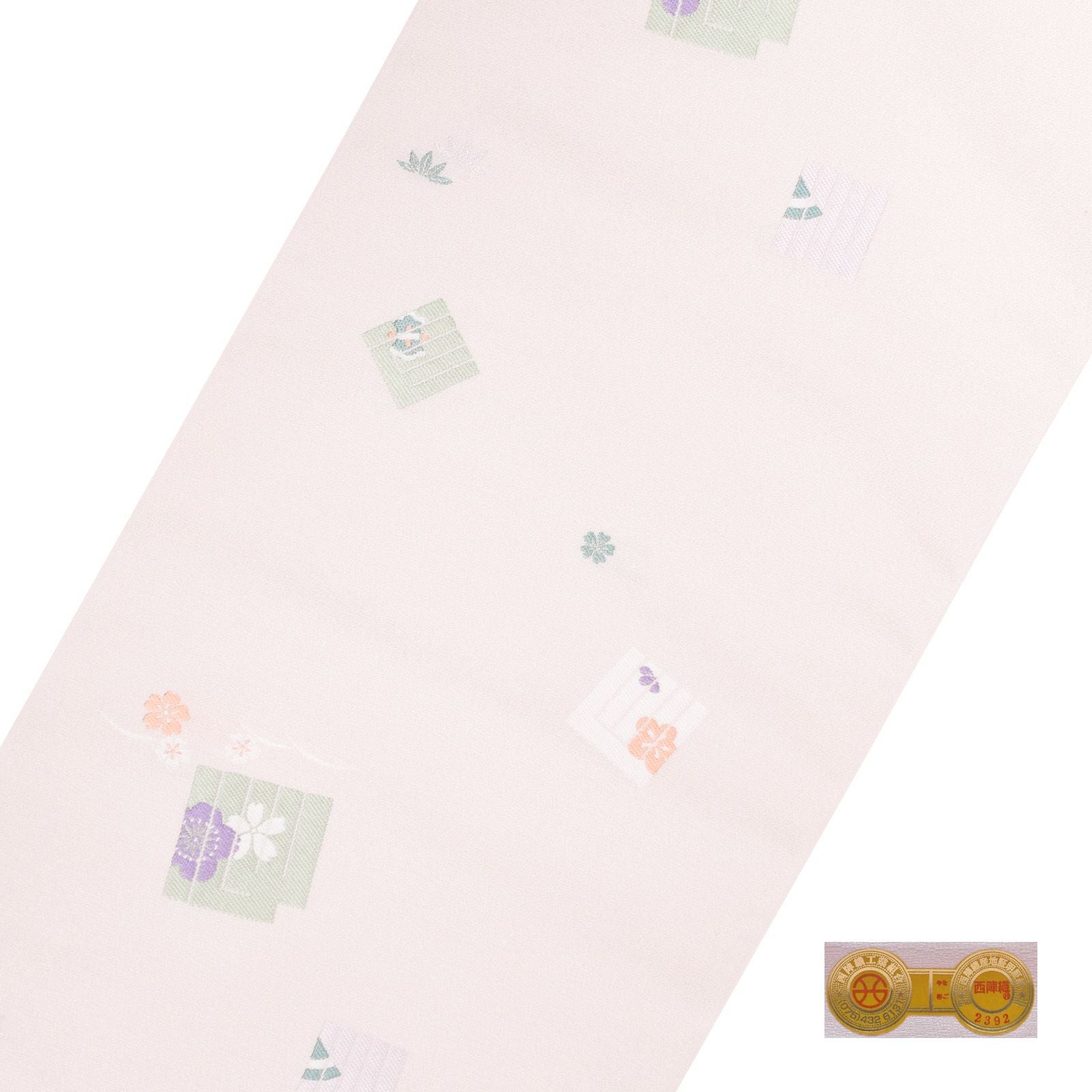 Prices down2】未仕立て名古屋帯 「桜色 源氏香文に四季花」 正絹帯 九