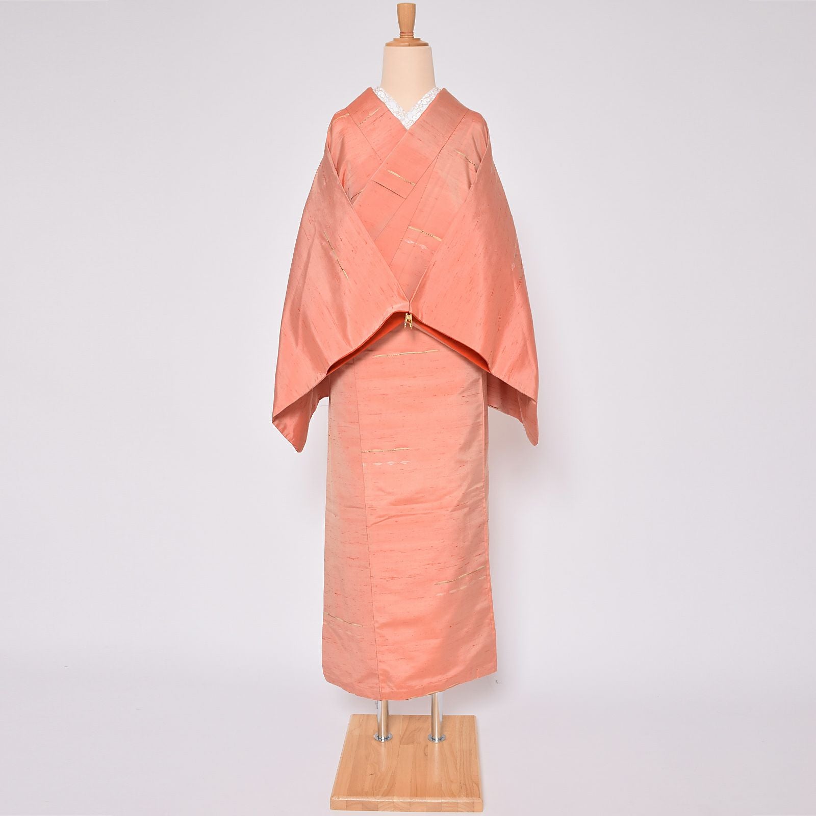 小紋/美品/正絹/オレンジ×グリーン/仕立上がり/適応身長146～150㎝/12258 小紋 正絹 オレンジ系 着物 【公式通販】