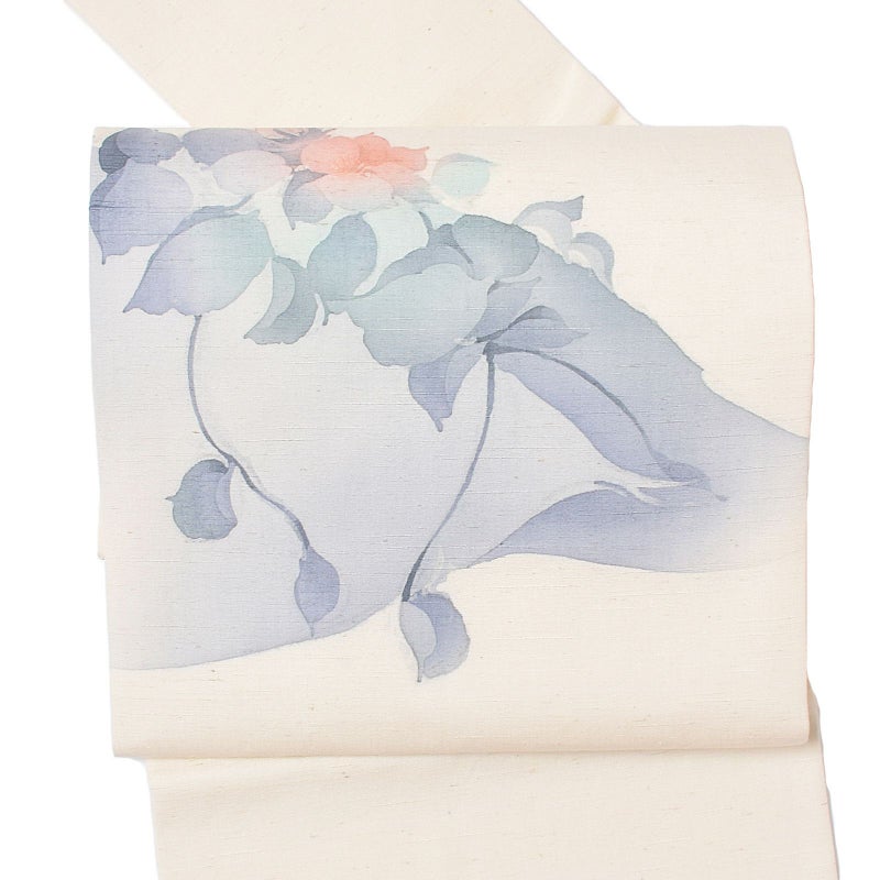 【中古品】仕立て上がり 名古屋帯 「生成り　花」 紬