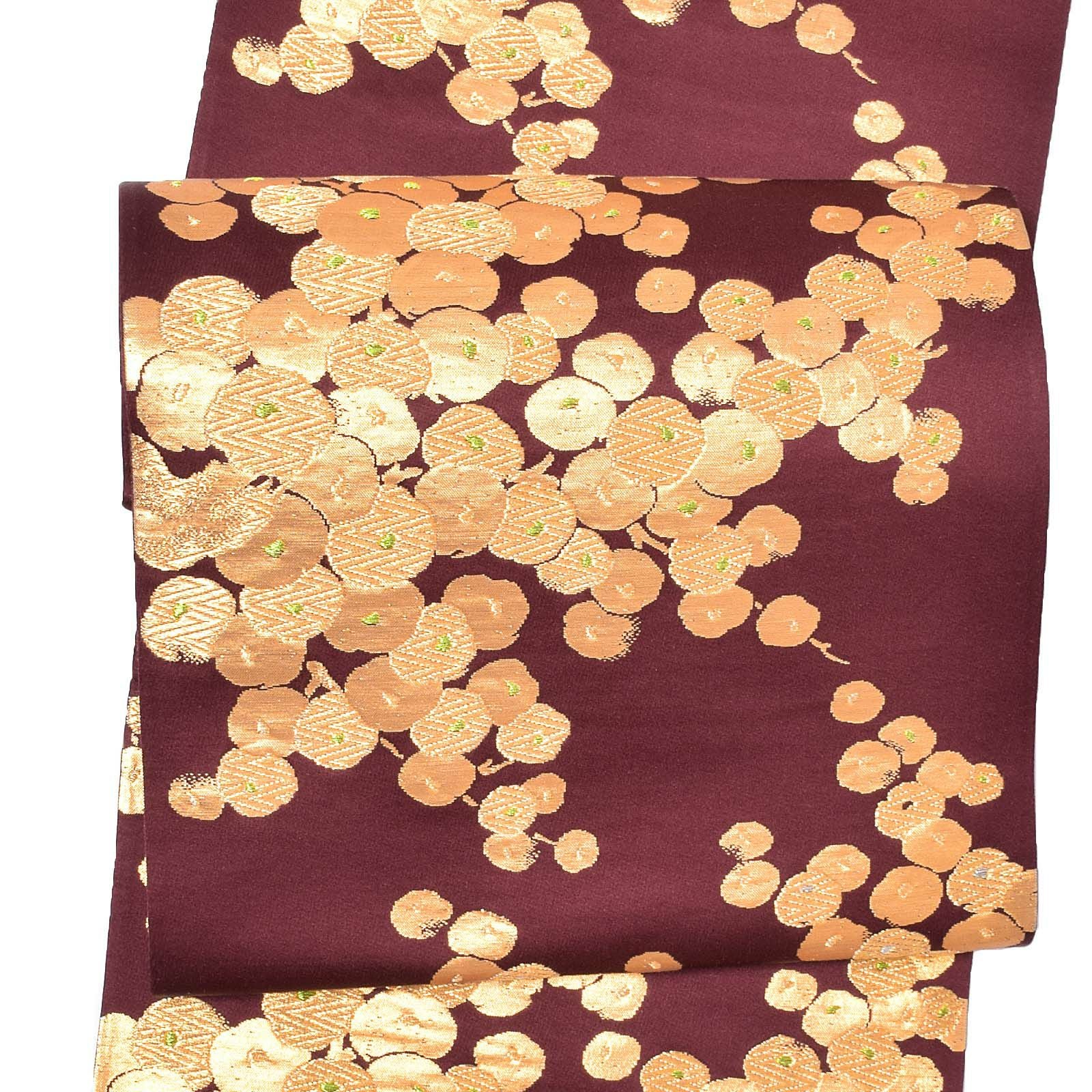 【中古品】仕立て上がり 袋名古屋帯 「紫に丸梅」 洒落帯