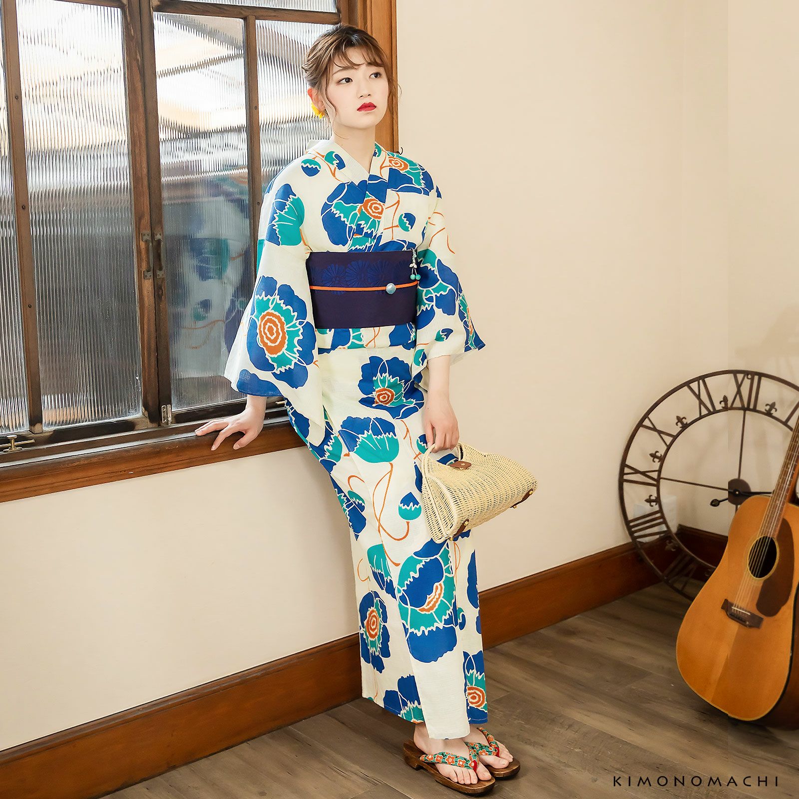 レディース 浴衣3点セット(浴衣＋帯＋下駄) 「浴衣 レトロフラワー