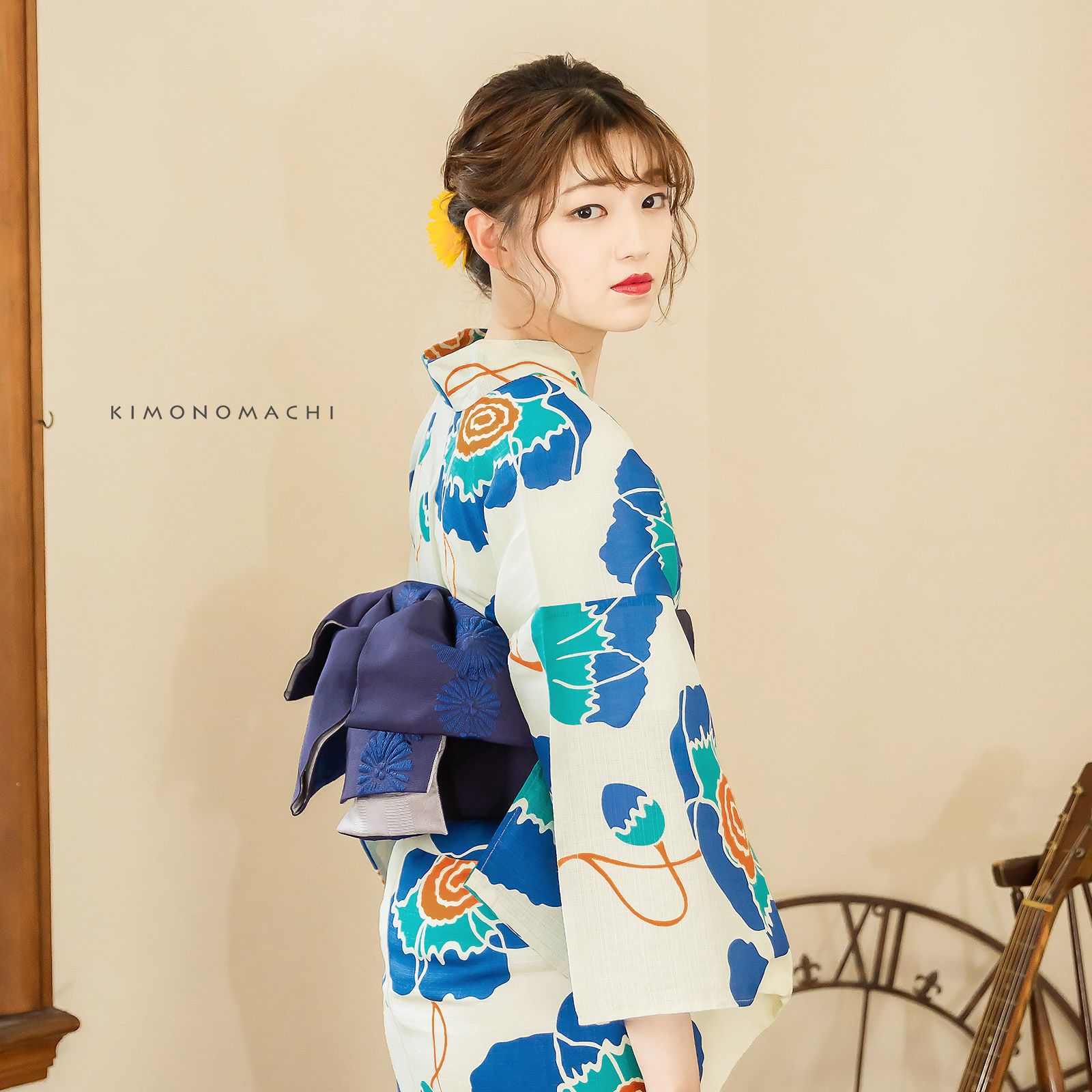 レディース 浴衣3点セット(浴衣＋帯＋下駄) 「浴衣 レトロフラワー
