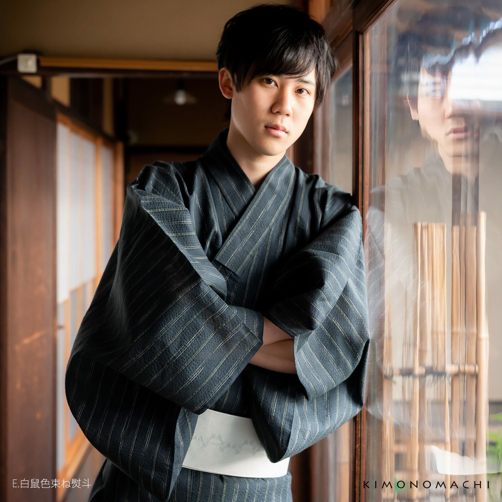 角帯 男性用角帯単品「束ね熨斗・波柄／紺色・鼠色・赤紫色・金茶色