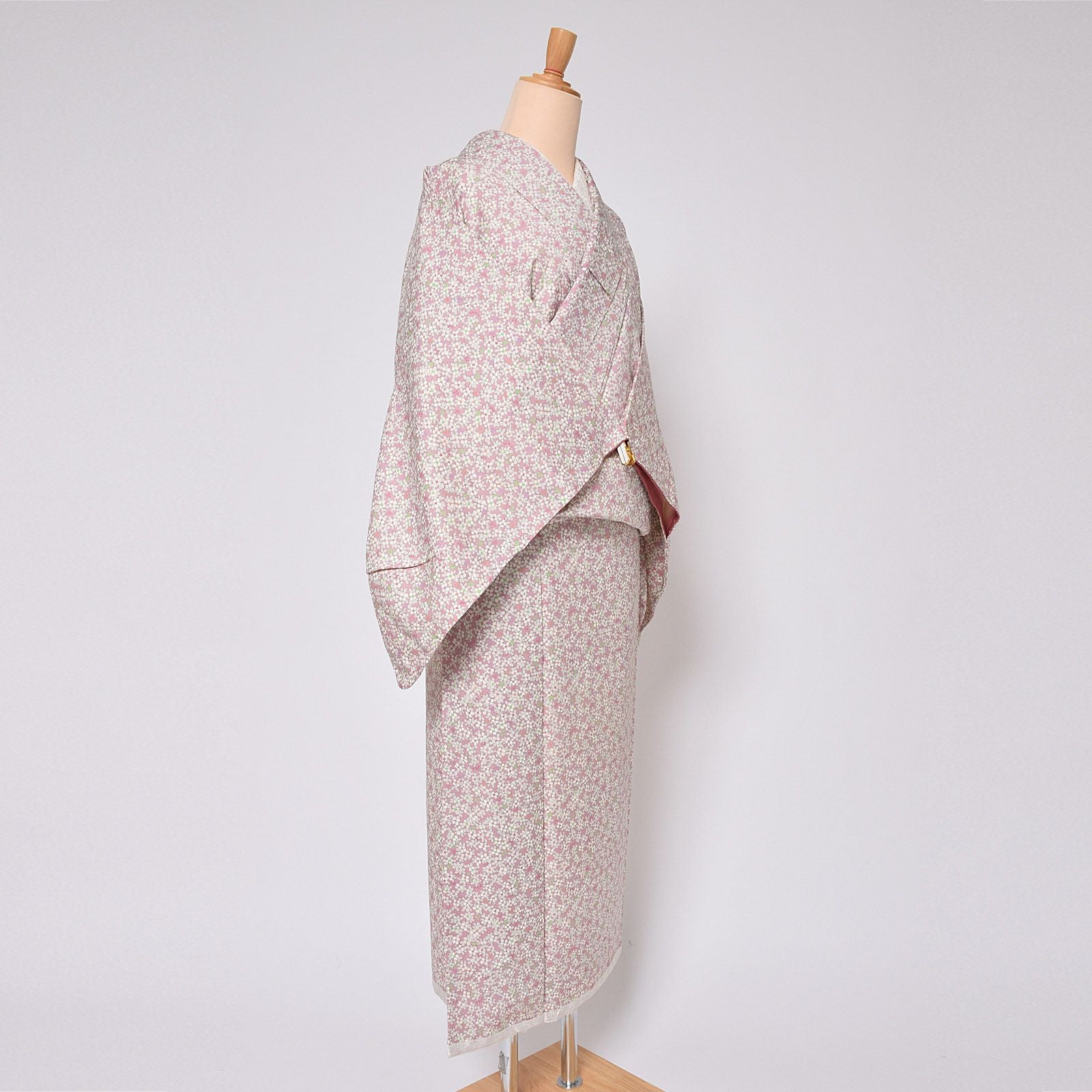 Prices down】【中古品】仕立て上がり 袷着物 「ピンクグレー 小花