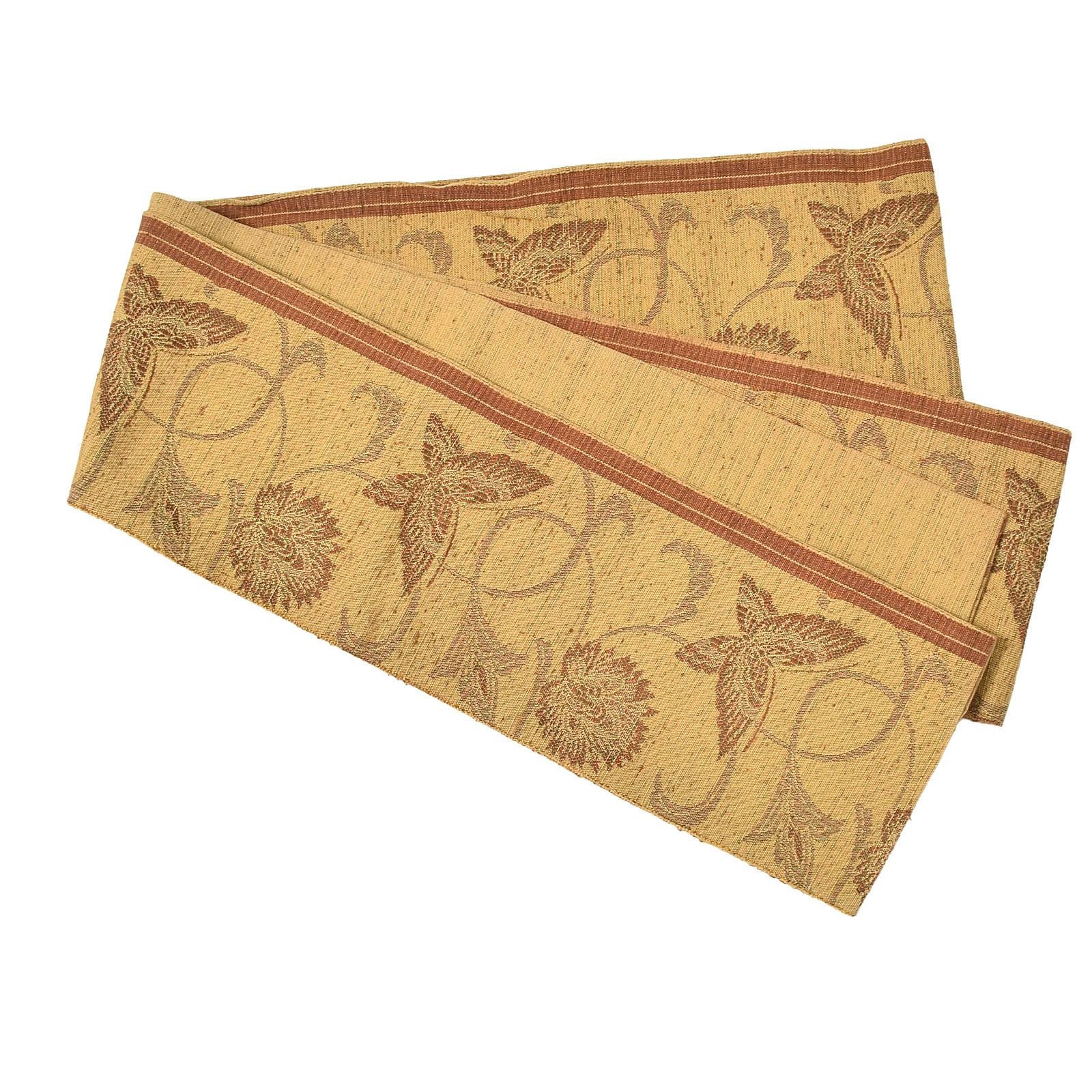 【中古品】仕立て上がり 半幅帯 小袋帯 「黄土色　蝶に唐草」