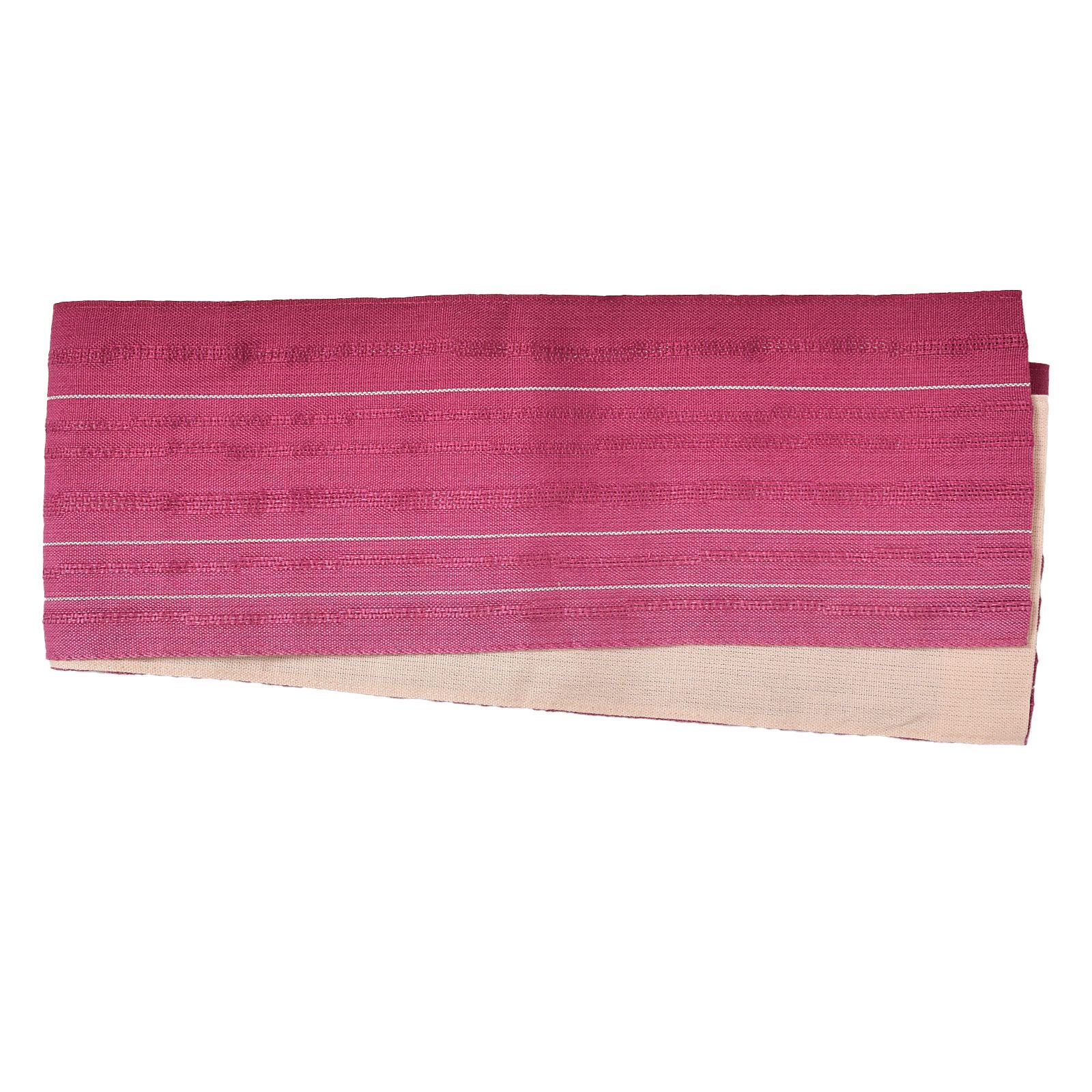 【中古品】仕立て上がり 半幅帯 小袋帯 「赤紫ぼかしに白縞／無地ライトベージュ」