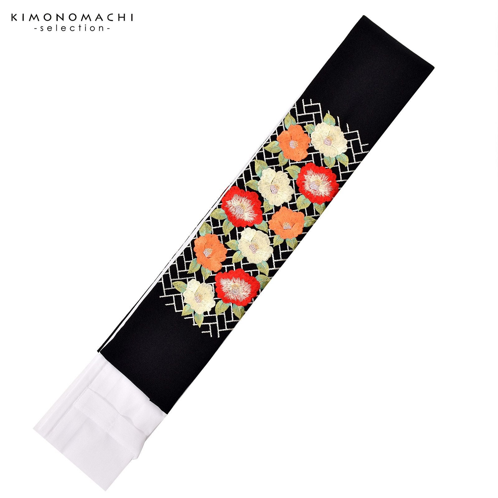 衿秀 き楽っく専用替え衿 「黒 網代に椿 12-0600」 きらっく ローズ