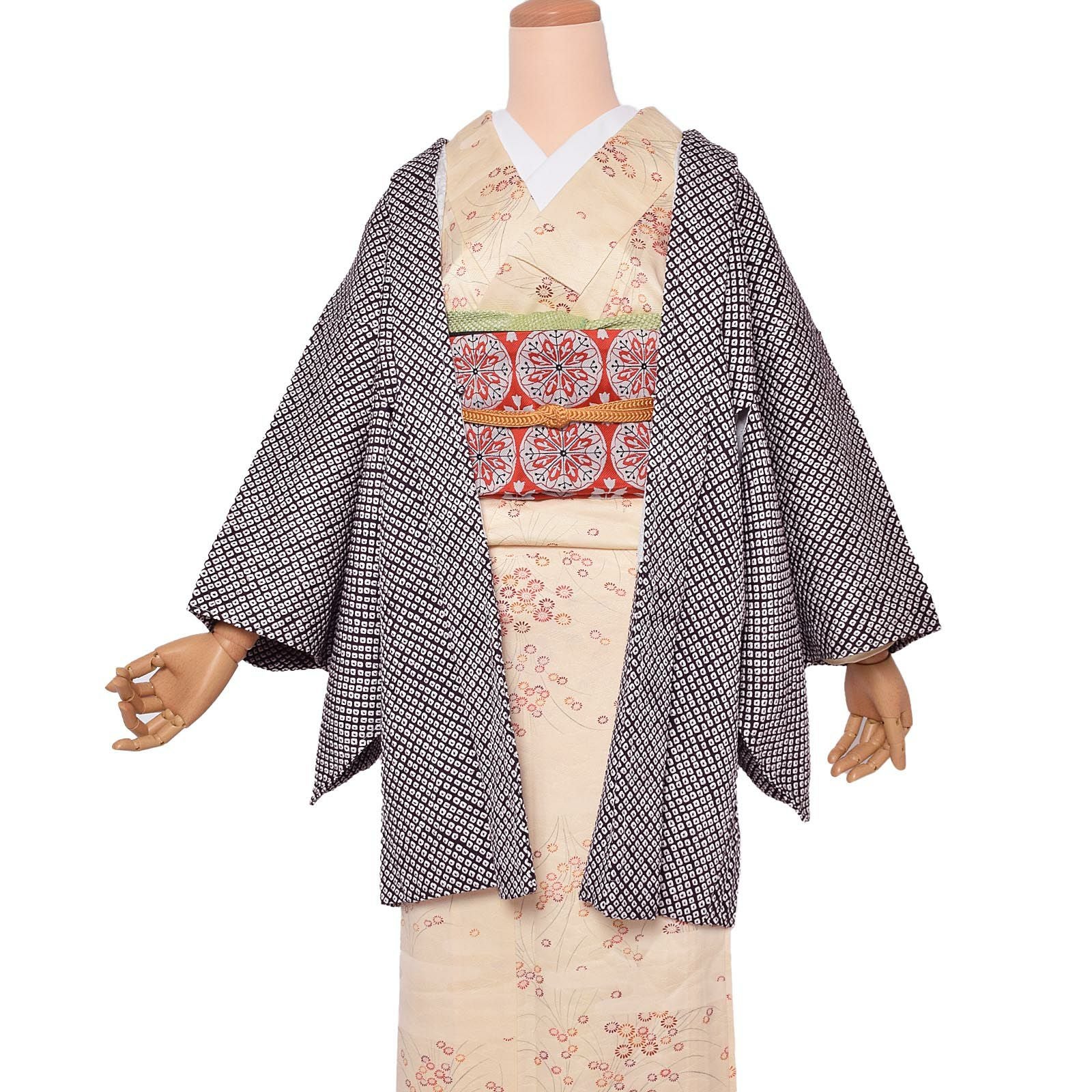 Prices down】【中古品】羽織 「黒紫 鹿の子」 正絹 総絞り 羽織り